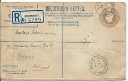 1946 REGISTERED LETTER  DEVENPORT --GDYNIA - Autres & Non Classés