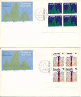 Canada FDC 22-10-1975 Set Of 4 In Block Of 4 CHRISTMAS Stamps On 4 Covers With Cachet - 1971-1980