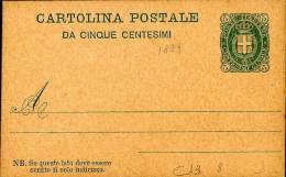 INTERO REGNO STEMMA SABAUDO 5 C. BIGOLA 1889 NUOVO - Stamped Stationery