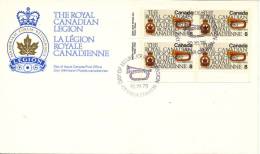 Canada FDC 10-11-1975 In Block Of 4 The Royal Canadian Legion With Cachet - 1971-1980