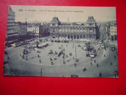 CPA BELGIQUE  BRUXELLES GARE DU NORD PLACE ROGIER ET HOTEL COSMOPOLITE ANIMEE TRAMWAY NON VOYAGEE CARTE EN TRES BON ETAT - Chemins De Fer, Gares