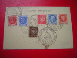 MARCOPHILIE  SUR CARTE POSTALE 4 CACHETS 6 TIMBRES  L´ART DANS LE TIMBRE 27 NOV 41 - Used Stamps