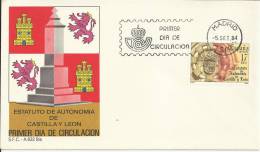 ESPAÑA SPD FDC ESTATUTO AUTONOMIA CASTILLA Y LEON ESCUDO - Sobres