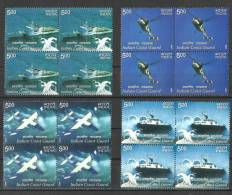 INDIA, 2008, 30th Anniversary Of Indian Coast Guard, Set 4 V, Blocks Of 4, MNH, (**) - Neufs