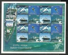 INDIA, 2008, 30th Anniversary Of Indian Coast Guard, Setenant Set, 4 V, Sheetlet,  MNH, (**) - Unused Stamps