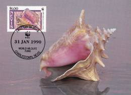 WWF - 091,34 - CM-MC - € 1,19 - 31-1-1990 - $1,00 - Queen Conch - Nevis 1086212 - St.Kitts En Nevis ( 1983-...)