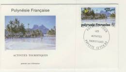 FDC  POLYNÉSIE  1992 TAHITI  # ACTIVITES TOURISTIQUES # TOURISME # PLAGE COCOTIERS # MER # - FDC