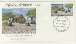 FDC  POLYNÉSIE  1989 TAHITI  # RESSOURCES TRADITIONNELLES # LE COPRAH #  MAISON VILLAGE - FDC