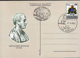 INTERO POSTALE SAN MARINO B. BORGHESI 1981 L 150 FDC - Interi Postali