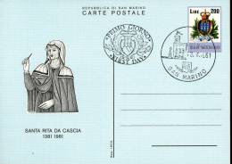 INTERO POSTALE SAN MARINO SANTA RITA 1981 L 200 FDC - Entiers Postaux