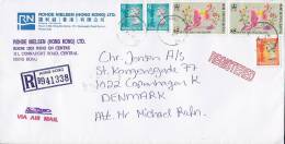 Hong Kong Airmail Par Avion ROHDE NIELSEN (HONG KONG) Registered Einschreiben 1994 Cover Denmark 2 $ & 5 $ Pairs !! - Covers & Documents