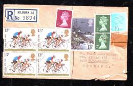 REGISTRED COVER 1969 FROM ENGLAND TO ROMANIA.NICE FRANKING BIKE STAMPS!. - Covers & Documents