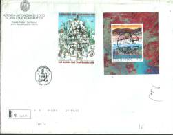 San Marino 1997 Busta FDC  Con Foglietto Hong Kong E Campionati Mondiali Sci A Sestriere Con Timbri Al Verso - Usados