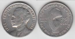 **** CUBA - 25 CENTAVOS 1953 BIRTH OF JOSE MARTI - ARGENT - SILVER **** EN ACHAT IMMEDIAT !!! - Kuba