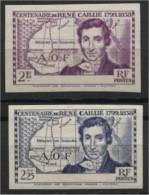 IVORY COAST, RARE VARIETIES RENÉ CAILLIÉ 1939, 2F + 2F25 IMPERFORATED, NO COUNTRY NAME, MNH - Unused Stamps