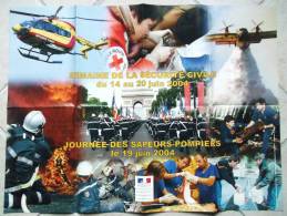 AFFICHE 2004 SAPEURS POMPIERS 60 CM X 80 CM CROIX ROUGE SECURITE CIVILE HELICOPTERE ARC TRIOMPHE HYDRAVION - Firemen