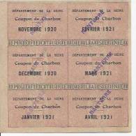 Ticket De Rationnement -coupon De Charbon 1920  Departement Seine - Documenten