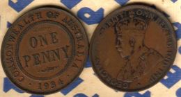 AUSTRALIA 1 PENNY INSCIPTIONS FRONT KGV HEAD BACK 1934 VF CV$10 KM? READ DESCRIPTION CAREFULLY!!! - Penny