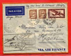 INDOCHINE 1ER VOL SUR LETTRE DE 1938 DE SAIGON POUR HANOI - Storia Postale