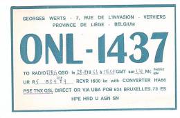 CARTE RADIO QSL - BELGIQUE - VERVIERS - 1963. - Amateurfunk