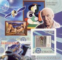 St82D01 S.Tome Principe 2008 Olympic Games On Stamps S/s BARCELONA Cyclist P. Picassa SOS Space - Summer 1992: Barcelona
