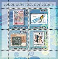 St8212a S.Tome Principe 2008 Olympic Games Stamp On Stamps SOS S/s Skiing Taekwondo Horse Volleyball - Summer 1984: Los Angeles