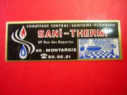 PETITE PLAQUE LAITON PUBLICITAIRE SANI THERMI  69 RUE DES DEPORTES 45 MONTARGIS  CHAUFFAGE CENTRAL SANITAIRE PLOMBERIE - Autres & Non Classés