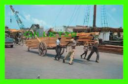 BRIDGETOWN, BARBADOS - TRANSPORTING LUMBER BY HAND CART -  PUB. BY ATWELL, DALGLIESH CO - - Barbados