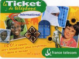TICKET  FRANCE TELECOM  100F  INTERNATIONAL - Biglietti FT