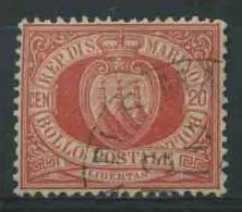 1877 San Marino, Stemma Cent.20 Usato - Oblitérés
