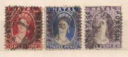 NATAL 1870-73 VICTORIA 3used POSTAGE SURCHARGE Set Hinged - Natal (1857-1909)