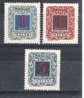 MACAO / MACAU, PORTEADO TAXE, 3 Timbres  Neufs * (*),Yvert N° 56,57,58, TB - Andere & Zonder Classificatie