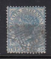 Straits Settlements Used Scott #14 12c Victoria, Blue - Pulled Perfs - Straits Settlements