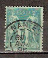 Timbre France Y&T N°  75 (4) Obl  Type Sage.  5 C. Vert. Cote 1,00 € - 1876-1898 Sage (Type II)