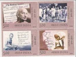 Mahatma Gandhi, Dandi March, Setenent Block Of 4 Stamp, MNH, 2005 India - Mahatma Gandhi