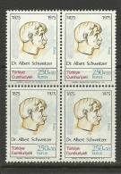Turkey; 1975 Centenary Of The Birth Of Dr. Albert Schweitzer (Block Of 4) - Unused Stamps