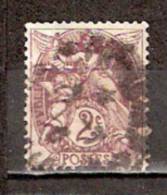 Timbre France Y&T N° 108 (1) Oblitéré. Type Blanc.  2 C. Brun-lilas. Cote 0.30 € - 1900-29 Blanc