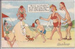 Cpsm,illustrateur Jean De Preissac, Humour, " Petits Misérables à La Plage Avec Papy" - Preissac