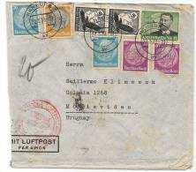 GERMANY - DEUTSCHE LUFTPOST - ZEPPELIN EUROPA-SUDAMERIKA Red Cancel - 1939 9 Stamps COVER From HAMBURG  To MONTEVIDEO - Zeppelins