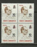 Turkey; 1977 Overprinted Regular Issue Stamp (Block Of 4) - Nuevos