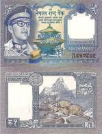 Nepal P-22, 1 Rupee, King, Musk Deer, Pashupatinath Temple, Himalaya Mountain - Nepal