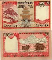 Nepal P-53c, 5 Rupee, King Birendra Bir Bikram, Taleju Temple / Yaks In Himalaya - Népal