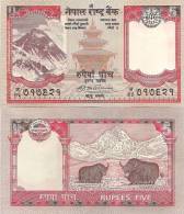 Nepal P-60, 5 Rupee, Mt Everest, Taleju Temple / Yaks In Himalayas, 2009 - Népal