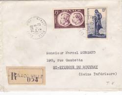 Lettre Cover, MONACO, 1954, RECOM. MONACO VILLE Pour La FRANCE, 6 Timbres /3241 - Marcophilie