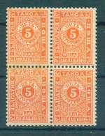 30K91 / 1896 Michel # 13a - 5 St. Blok X 4  Postage Due , Portomarken ,Taxe  Bulgaria Bulgarie Bulgarien * - Impuestos