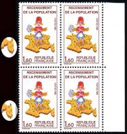 T-0165- N° 2202a, Recensement De La Population, 7 Vert Manquant Sur 2 Timbres Dans Bloc De 4. - Ungebraucht