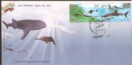 India - Philipines 2009 Joint Issue Whale Dolphin Marine Life Mammals Animal 2v FDC Inde Inden - Dolphins