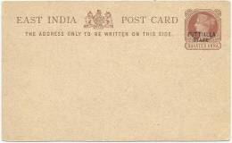 India 1882 Puttialla State - Postal Stationery Card - 1882-1901 Impero