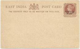 India 1882 Puttialla State - Postal Stationery Card - 1882-1901 Empire