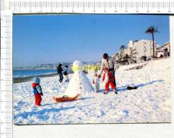 NICE   Sous La  NEIGE  Janvier   1985  - Bonhomme De Neige Sur La Plage - Transport Aérien - Aéroport